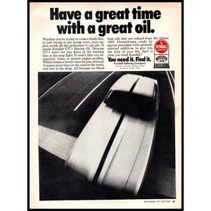 1971 Kendall GT-1 Racing Motor Oil Vintage Print Ad Blur Finish Line Wall Art